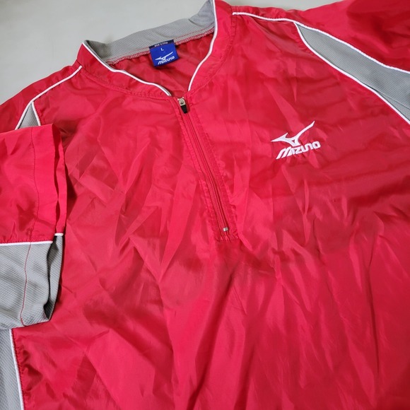 Mizuno Men's L Large Short Sleeve Pullover Red Gray Quarter Zip‎ Baseball Shirt - Picture 1 of 10